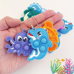 10pcs Sea Animal Silicone Pop Keychains Non Toxic Waterproof E