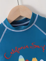 Boys Surfboard Print Swimming Suit Trunks & Tops For Beach Vacation