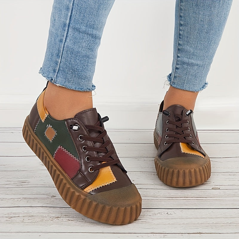 Women's Vintage Stitching Lace Up Non Slip Flat Shoes