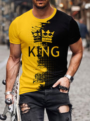KING Crown Print Men's Short Sleeve T-shirt Autumn Stylish Tees