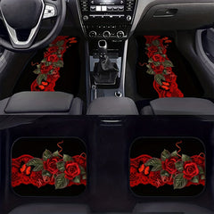 4pcs Rose Flowers Car Seat Cover Set, Front and Rear Seat Mat