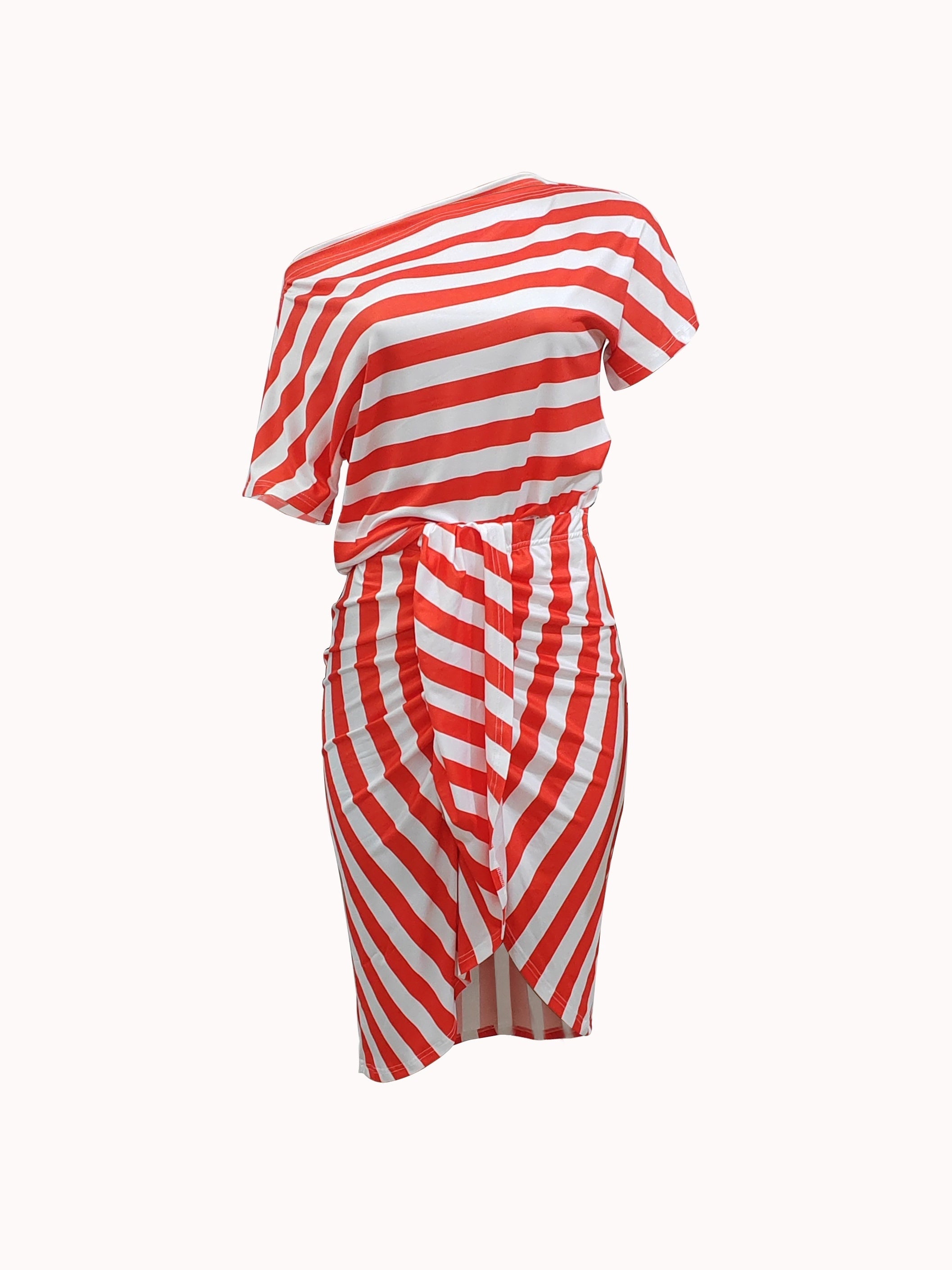 Sexy Striped One Shoulder Split Dress