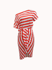 Sexy Striped One Shoulder Split Dress