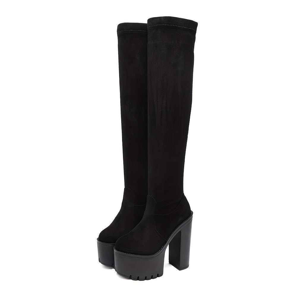 Women's Block Heeled Slip On Platform Boots