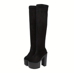 Women's Block Heeled Slip On Platform Boots