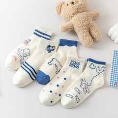 5 Pairs Cute Animal Print Ankle Socks Women's Stockings