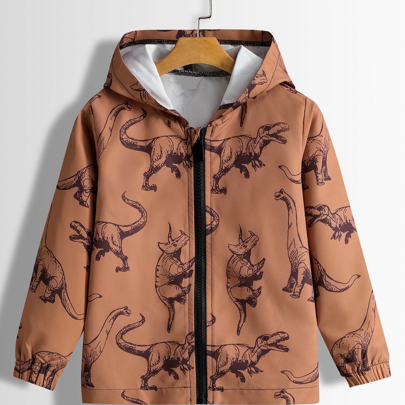 Boys Dinosaur Print Hooded Zipper Jacket