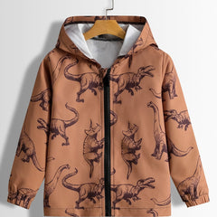 Boys Dinosaur Print Hooded Zipper Jacket