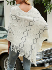 Argyle Print Tassel Cape Sweater V Neck Casual Versatile Sweater