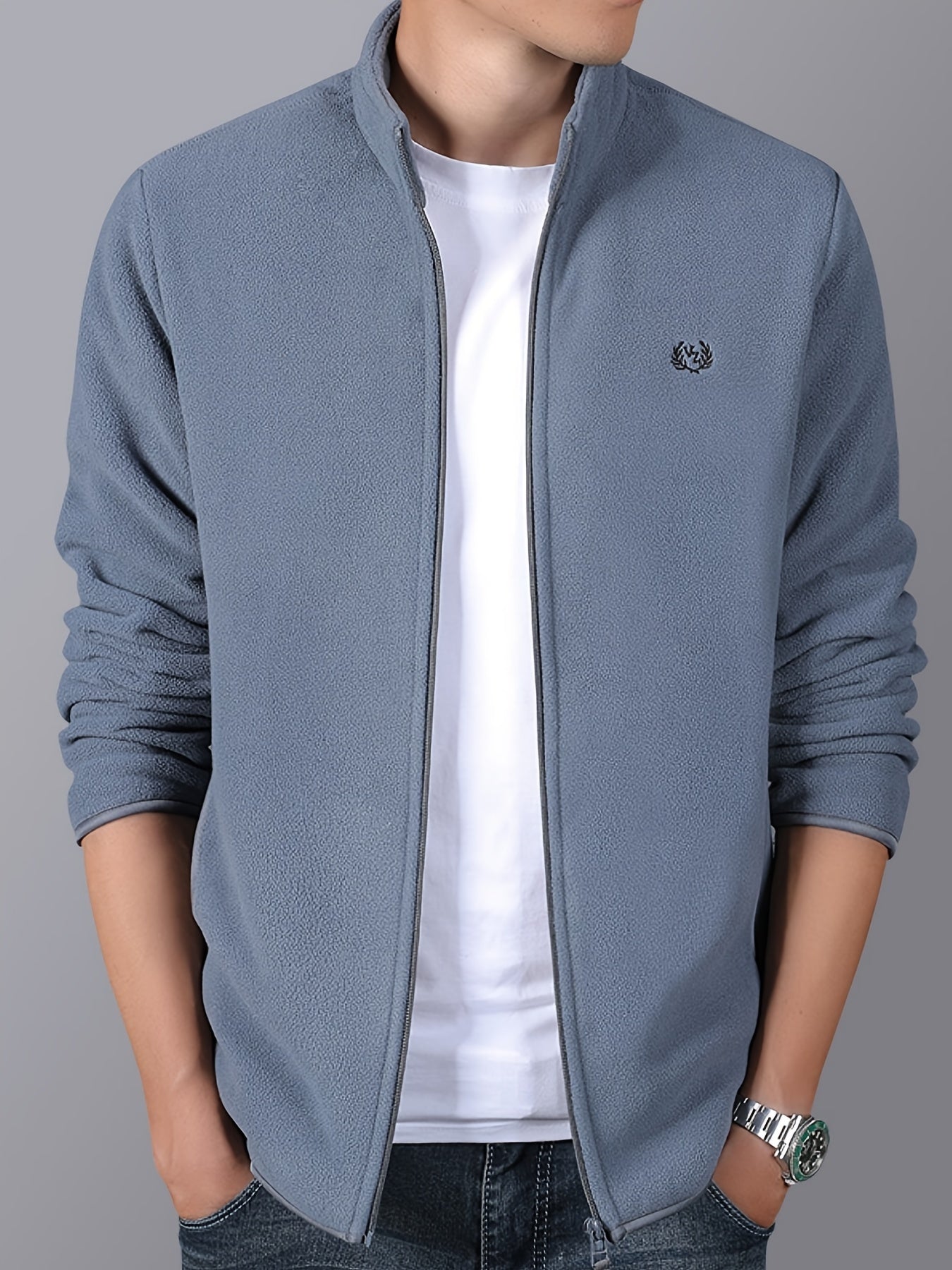 Men's Fleece Jacket Zip-Up Polar Casual Stand Collar