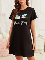 Bee Print Lounge Dress Short Sleeve Home Dress Women's Loungewear
