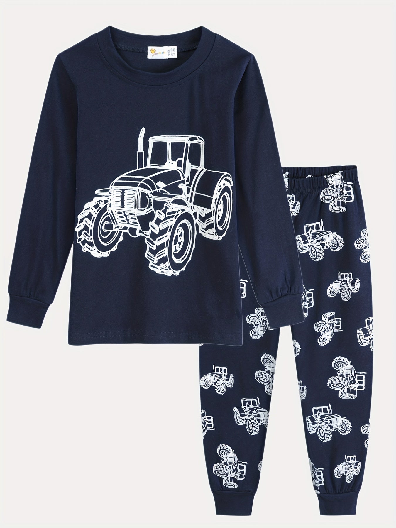 Boys Tractor Print Pajama Set Long Sleeve Top & Pants