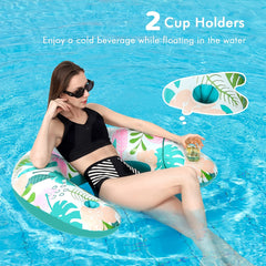 Inflatable Pool Chair Lounge for Adults with Cup Holder & Backrest