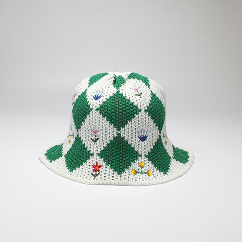 Embroidered Floral Bucket Hat for Women Warm Autumn Winter