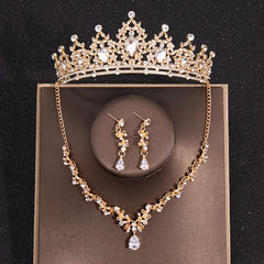 Baroque Crystal Crown Bridal Jewelry Set Rhinestone Tiara Earrings Choker