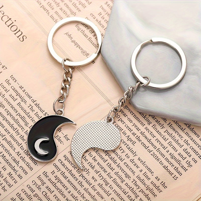 Star Moon Yin Yang Keychain Cartoon Metal Key Chain Pendant Gift Couple