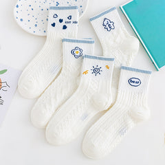 5 Pairs Cartoon Print Socks Women's Mid Tube Stockings