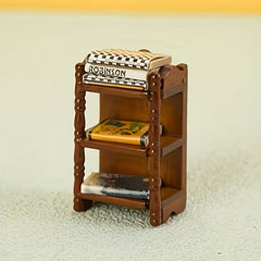 1:12 Scale Dollhouse Bedside Storage Shelf, Dark Brown Furniture