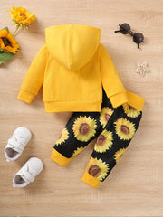 2pcs Baby Girls Hoodie Sweatshirt & Floral Pants Set Kids Clothes