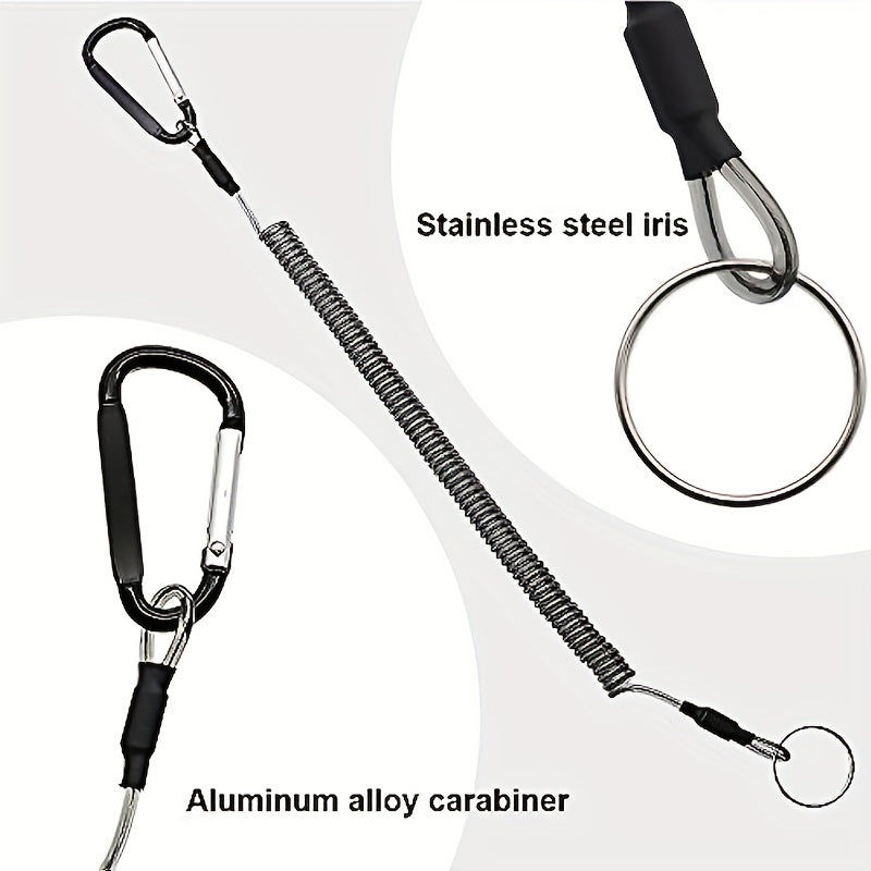 10pcs Coiled Lanyard Spring Coil Cord Keychain Fishing Rod Tool Retractable