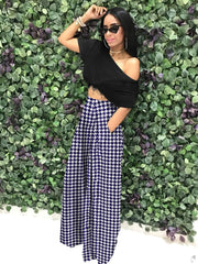 Houndstooth Wide Leg Pants High Waist Casual Pants With Pockets