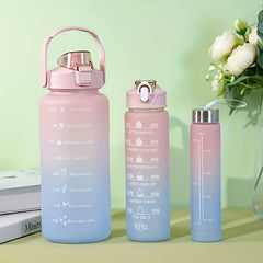 3pcs Gradient Water Cups with Handle & Time Marker