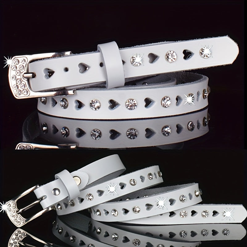 Rhinestone Thin Belt Heart Hollow Solid Jeans Pants Belts Women Men Coat