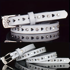 Rhinestone Thin Belt Heart Hollow Solid Jeans Pants Belts Women Men Coat