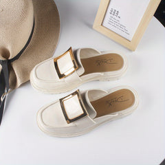 Women's Square Buckle Mules Patent Leather Slides