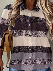 Colorblock Button Up Long Sleeve Blouse