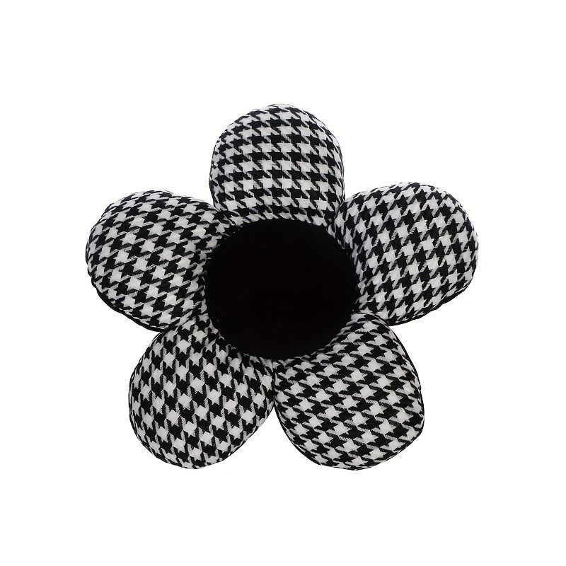 Stylish Houndstooth Flower Headrest Cushion & Waist Pad Car Accessory