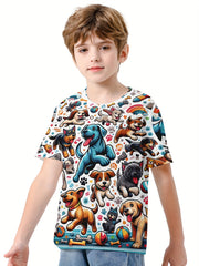 Puppy 3D Print Boy's Casual Tees Short Sleeve Crew Neck Comfy T shirt