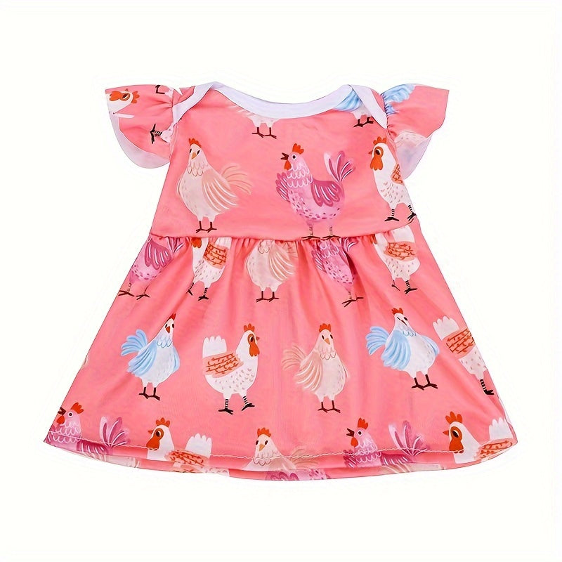 Pink Animal Print Dress for 17-18 Inch Dolls - Chicken & Hen Pattern