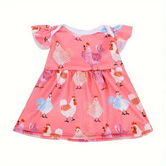 Pink Animal Print Dress for 17-18 Inch Dolls - Chicken & Hen Pattern