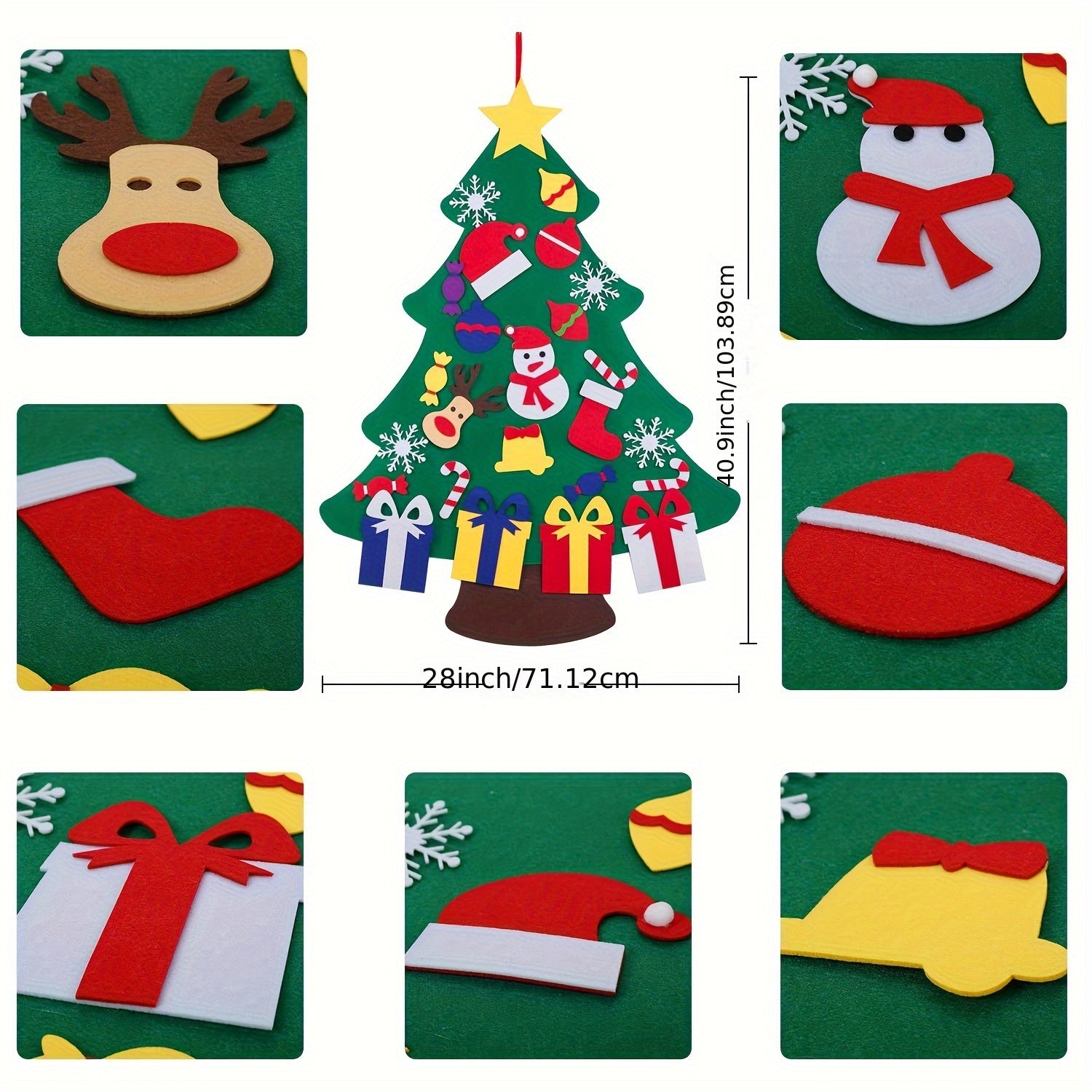 DIY Felt Christmas Tree With Detachable Ornaments Wall Hanging