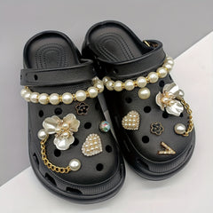 13Pcs Faux Pearl Chain & Flower Shoe Charms for Clogs Garden Shoes DIY
