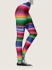 Rainbow Stripe Yoga Leggings High Waist Workout Tights Women's Activewear
