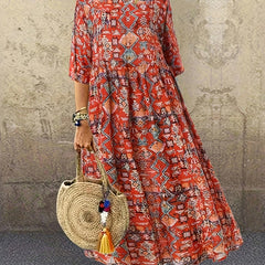 Boho Dress Women's Plus Size Allover Print Half Sleeve Maxi Dress