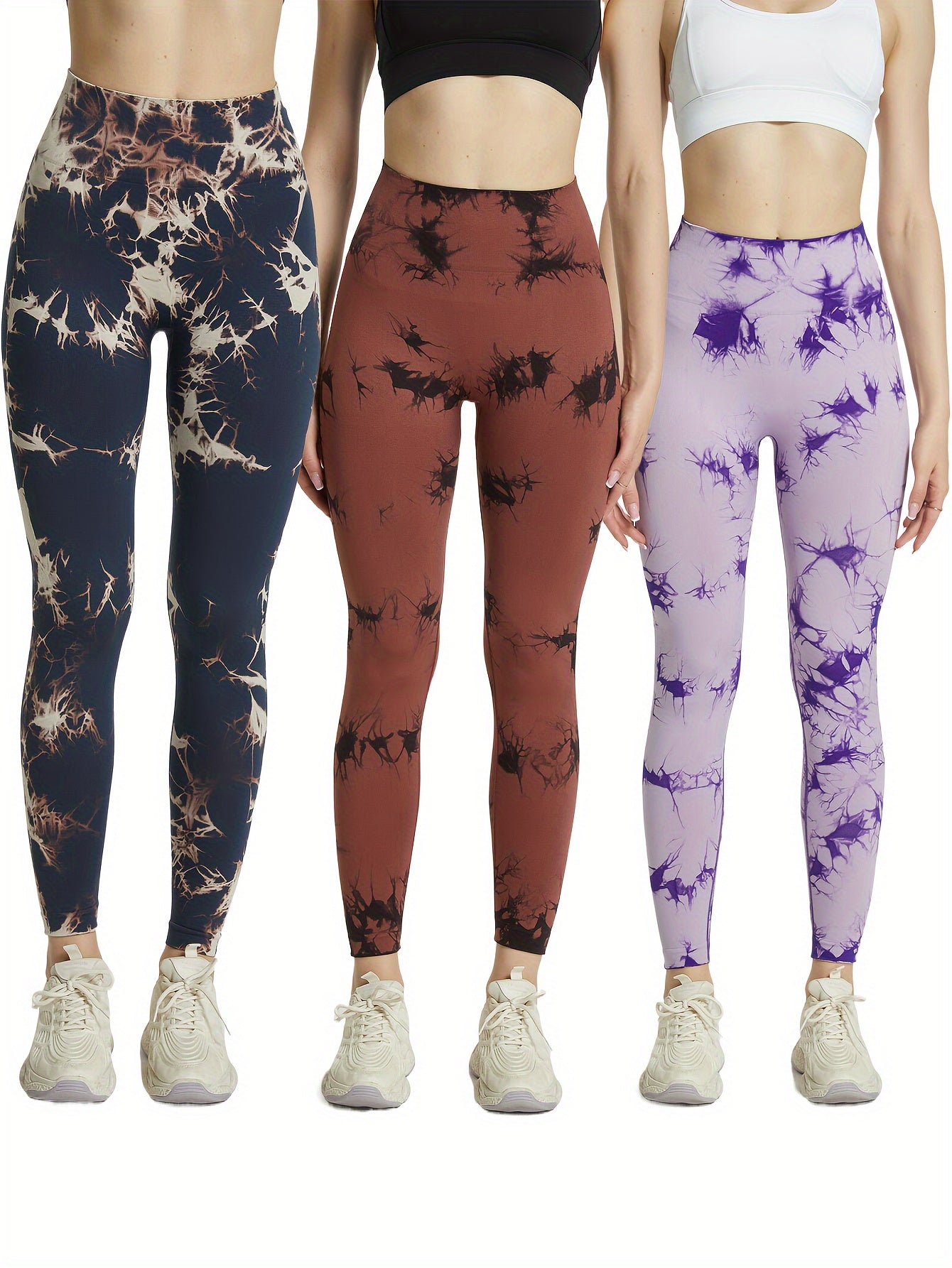 3pcs Tie Dye Yoga Pants High Stretch Leggings