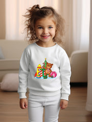 Christmas Bear Print Girls Pullover Sweatshirt Long Sleeve Crew Neck Tops