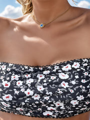 Boho Bikini Top Ditsy Floral Print Wave Trim Swimwear