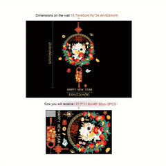 2PC Chinese Year Glass Window Lucky Character Stickers Shop Decor