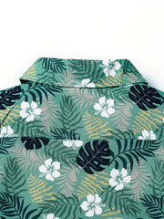 Boys Flower & Leaf Shirt Tops Short Sleeve Button Down Casual Summer