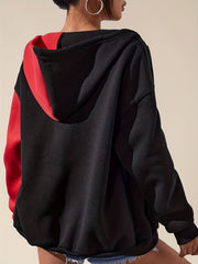 Block Zip Up Pocket Hoodie Casual Long Sleeve Drawstring Hoodies Sweatshirt