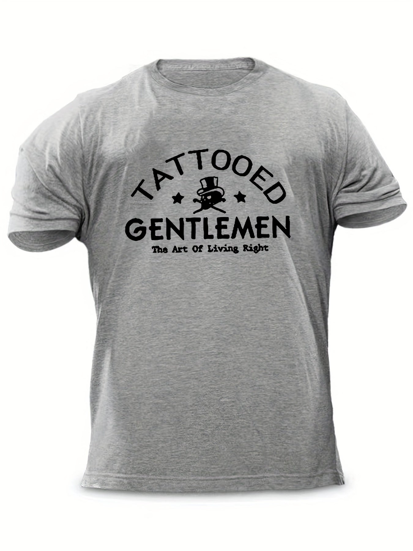 Tattooed Gentlemen Men's Letter Print T shirt Casual Crew Neck Tee