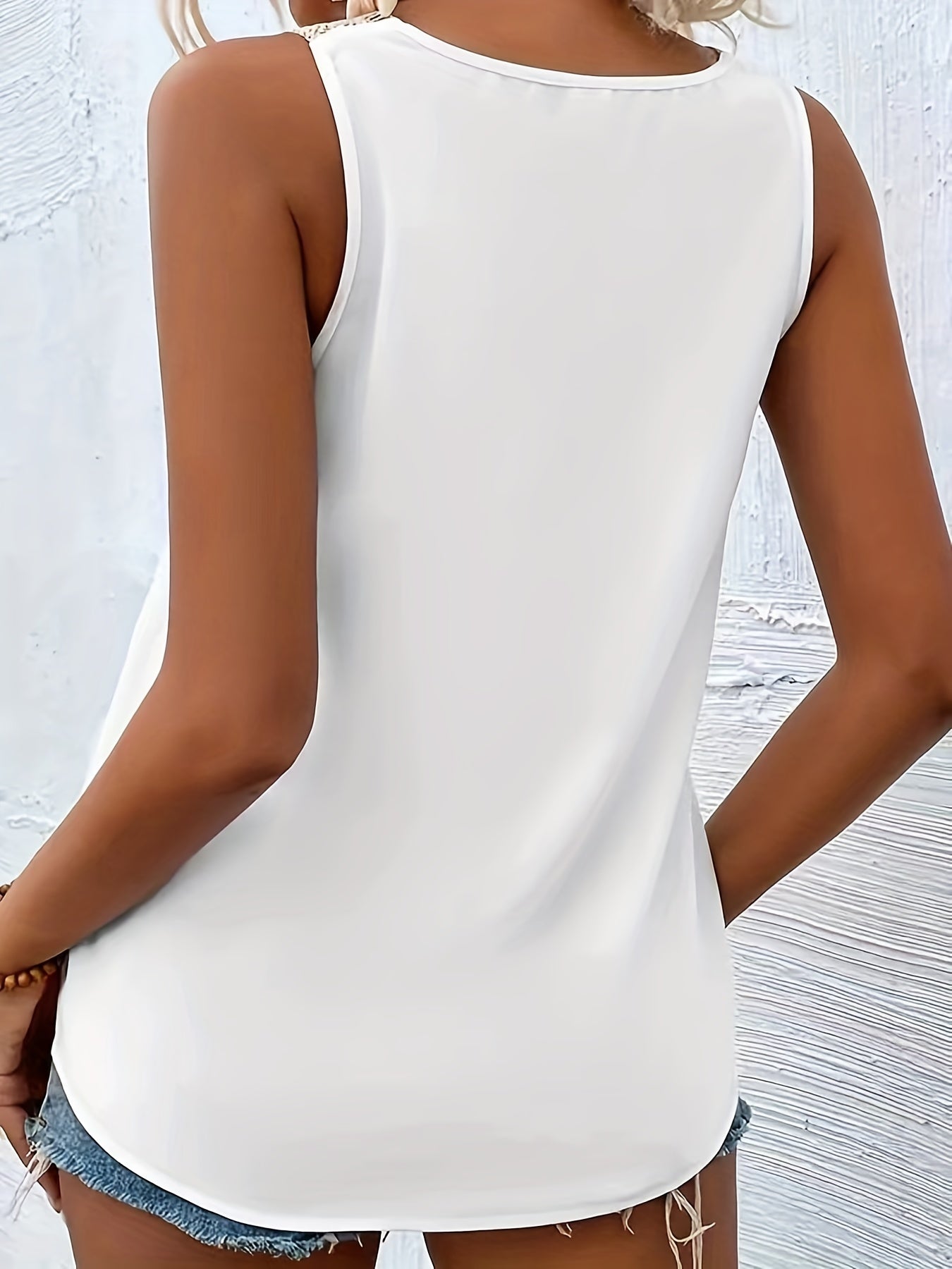 Guipure Lace V neck Tank Top Sleeveless Summer Casual Wear