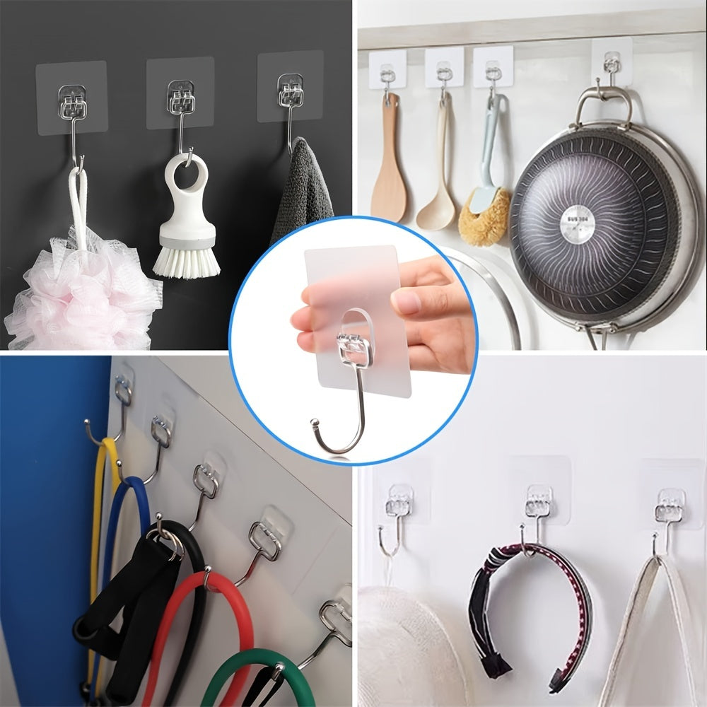 10pcs Adhesive Hooks Heavy Duty Waterproof Stick Large Wall Hooks