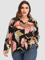 Women's Floral Print Button Up Long Sleeve Blouse