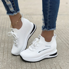 Women's Platform Sneakers Breathable Lace Up Low Elastic Shoes