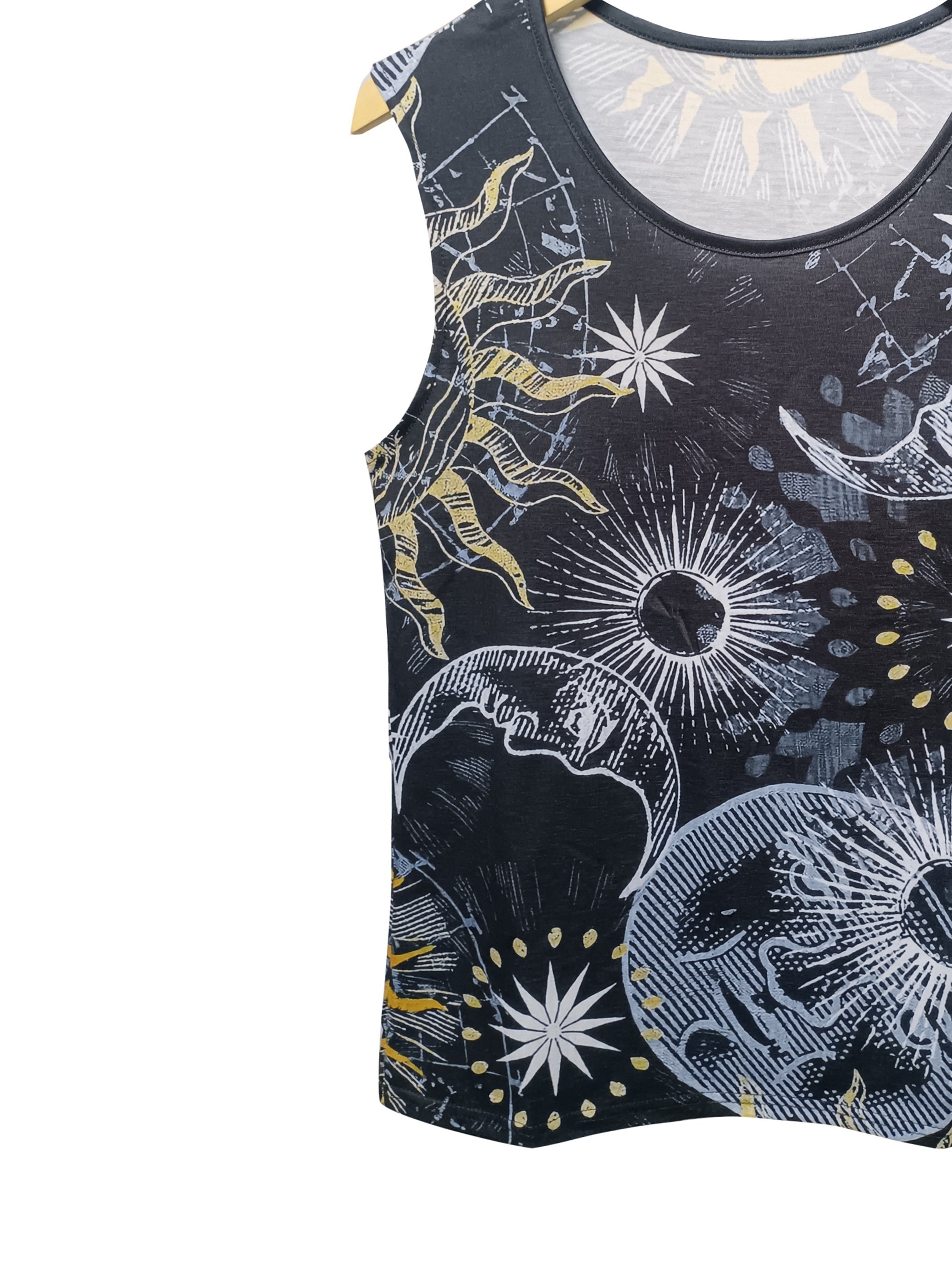 Sun & Moon Print Crew Neck Tank Top for Women